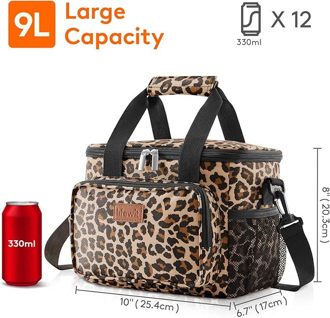 Lifewit Medium Lunch Bag Insulated Lunch Box Soft Cooler Cooling Tote for Adult Men Women, Leopard 12-Can (9L)