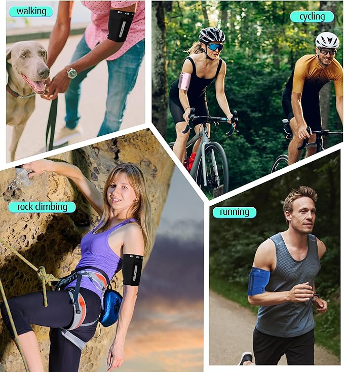 HiRui Running Armband Sleeve Universal Sports Armband Cell Phone Holder Armband for Exercise Workout, Compatible with iPhone 16/15/14/13/Plus/Pro Samsung Galaxy All Phones (S, Blue)