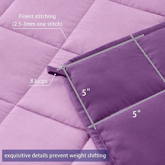 yescool Weighted Blanket for Adults (20 lbs, 60” x 80”, Purple) Cooling Heavy Blanket for Sleeping Perfect for 190-210 lbs, Queen Size Breathable Blanket with Premium Glass Bead, Machine Washable