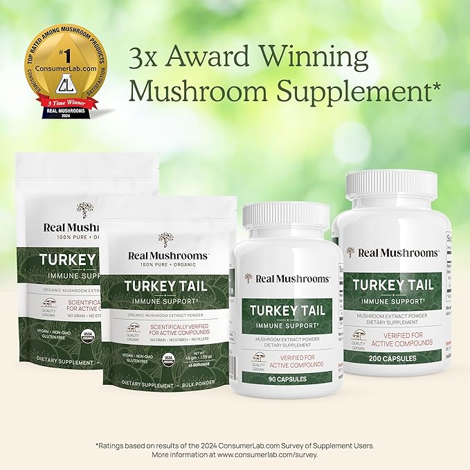 Real Mushrooms Turkey Tail Capsules – Organic Mushroom Extract for Wellness & Daily Rhythm – Vegan, Non-GMO, No Fillers Turkey Tail Extract – 90 Count Mushroom Supplement
