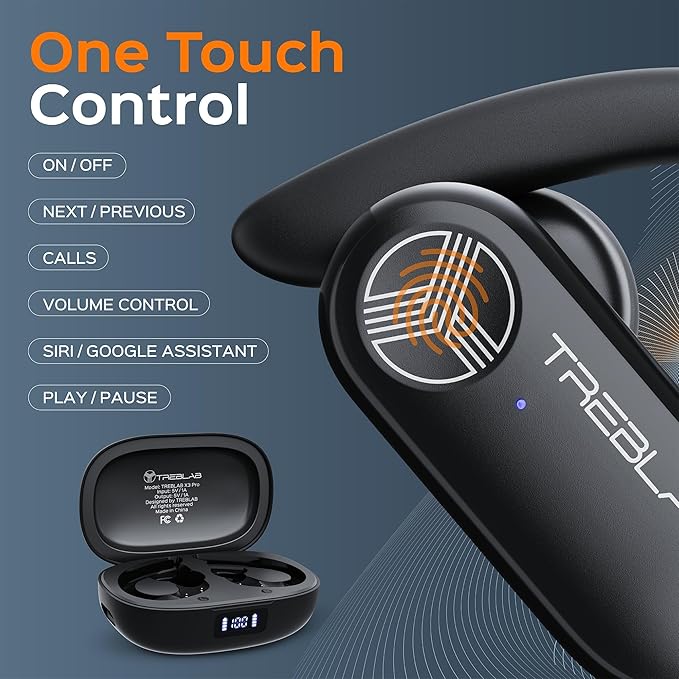 TREBLAB X3 Pro - Ultra Comfortable Earhooks, Pure-HD Sound, Punchy Bass, 145H Battery, Waterproof & Sweatproof Bluetooth Earbuds, Mics for Calls, True Wireless Ear Buds for Sports Workout Running