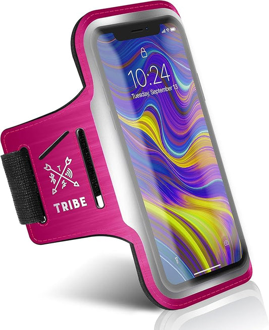 TRIBE Running Phone Holder Armband. iPhone & Galaxy Cell Phone Sports Arm Bands for Women, Men, Runners, Jogging, Walking, Exercise & Gym Workout. Fits All Smartphones. Adjustable Strap, CC/Key Pocket