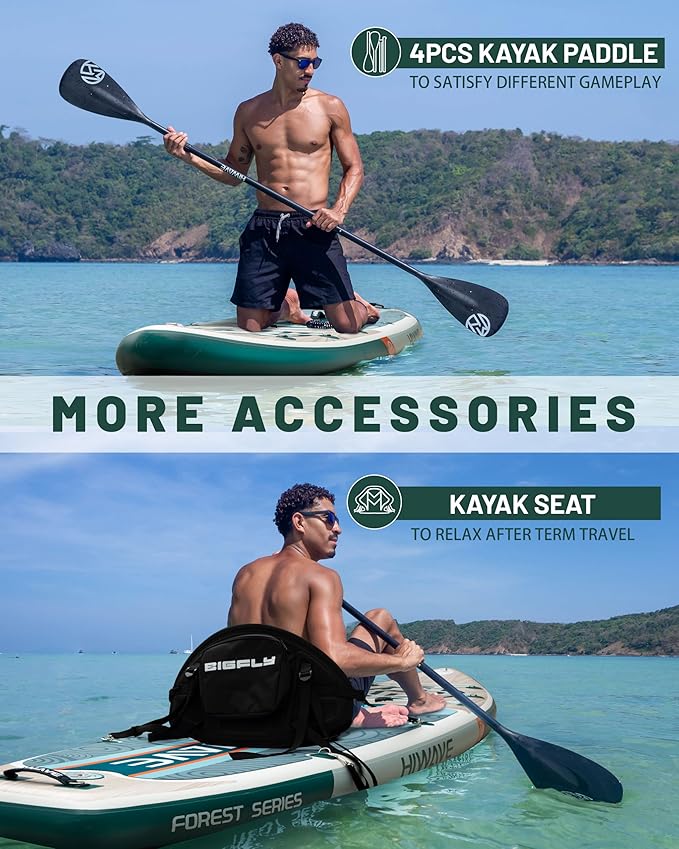 Inflatable Paddle Board 11 '* 34 "* 6" Extra Wide Sup Board, 420lb Capacity Paddle Board for Adults, Suitable for Sea and Lakes, 2+1Family Board