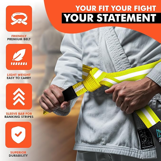 Brazilian Jiu Jitsu Belts Preshurunk Martial Arts Youth BJJ Belts for Girls & Boys with BJJ Ranking Stripes