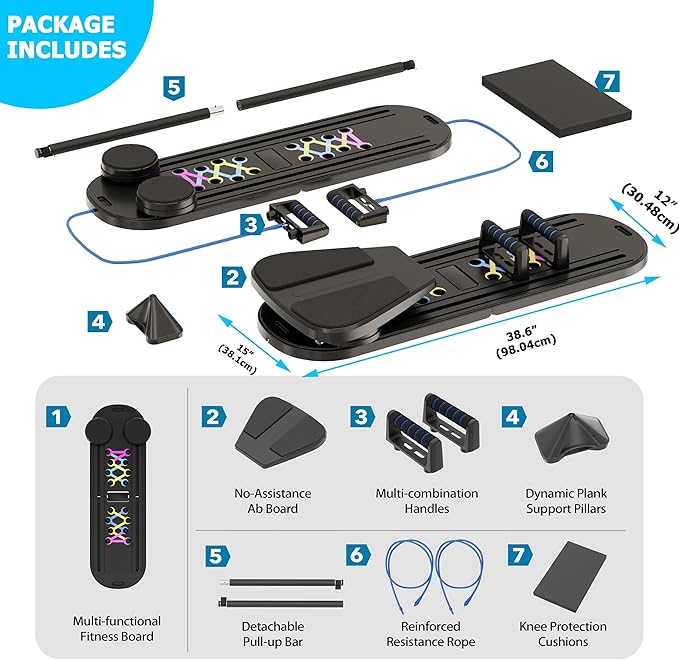 Pilates Board, 6 in 1 Pilates Reformer Set, Foldable Pilates Reformer Machine with Resistance Bands & Ab Trainer for Home Workout, Portable Pilates Board for Women