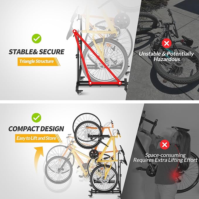 Vertical Bike Stands (2 Pack),Standing Bike Rack for Garage Floor,Upright Bicycle Floor Stand Indoor Bike Holder with Adjustable Height for Garage & Apartment - for Wheels Sizes up to 29”