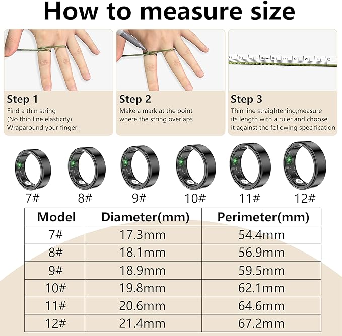 Thin Smart Ring for Fitness & Health Tracking -Pedometer,Sleep/Heart Rate/Blood Oxygen Monitor, Gesture Control / 5ATM Waterproof -No APP Subscription Compatible with Android& iOS (Black, 9)