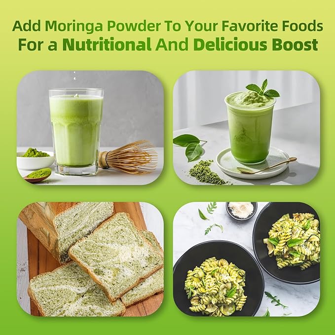 Organic Moringa Powder & Matcha Powder, Multi-Green Superfoods with Green Tea Resveratrol - Energy and Digestive Support, Rich in Antioxidants and Vitamin A D3 E B6 B12 Calcium, Non-GMO, Vegan, 8 oz