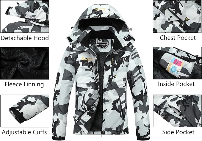 MOERDENG Women's Waterproof Ski Jacket Warm Winter Snow Coat Mountain Windbreaker Hooded Raincoat Jacket