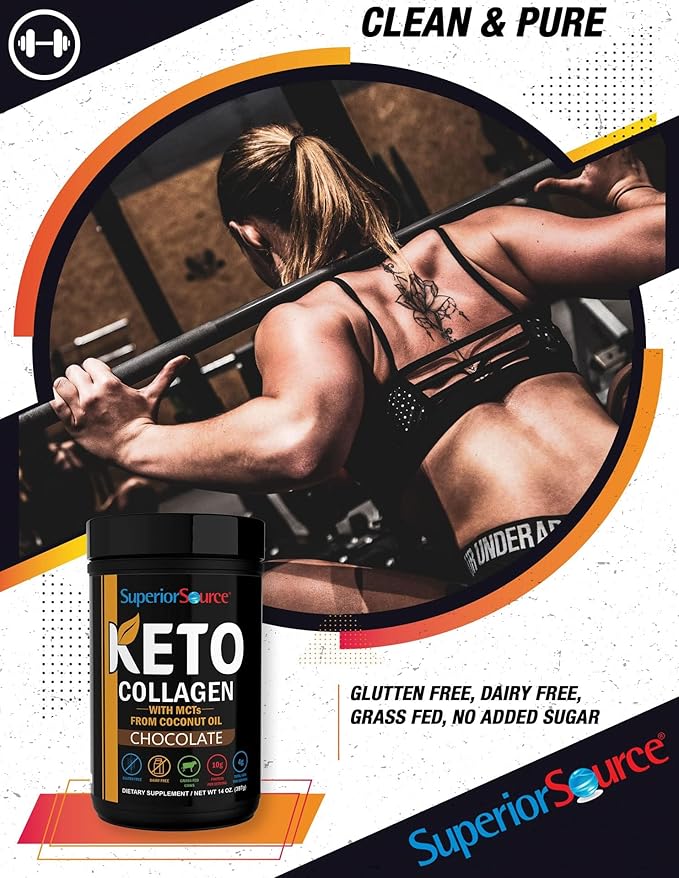Superior Source Keto Collagen - Collagen Protein Powder with MCT Oil - Supports Hair, Skin, Nails & Joint Health - Dairy-Free - Chocolate, 14 oz