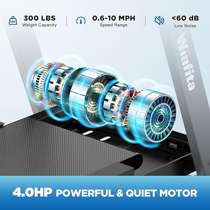 4.0HP Treadmill with 15% (8.5°) Auto Incline, 300LBS Capacity, 10 MPH Speed, 50''x18'' Wide Belt, APP, Bluetooth, Folding Treadmills for Home with 64 Programs, Pulse Monitor, BMI Calculation
