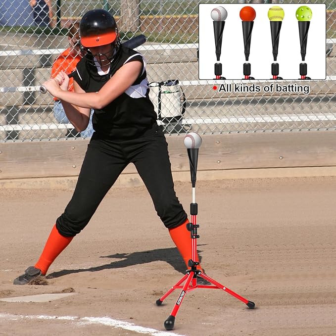 Baseball Tee Batting Tee Softball Tee Portable Travel Hitting Tee,Easy Adjustable Height,Stable Tripod Stand