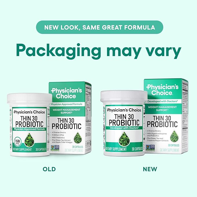 Physician's CHOICE Probiotics for Weight Management & Bloating - 6 Probiotic Strains - Prebiotics - Key ingredient Cayenne - Supports Gut Health - Weight Management for Women & Men - Green Tea - 30 CT