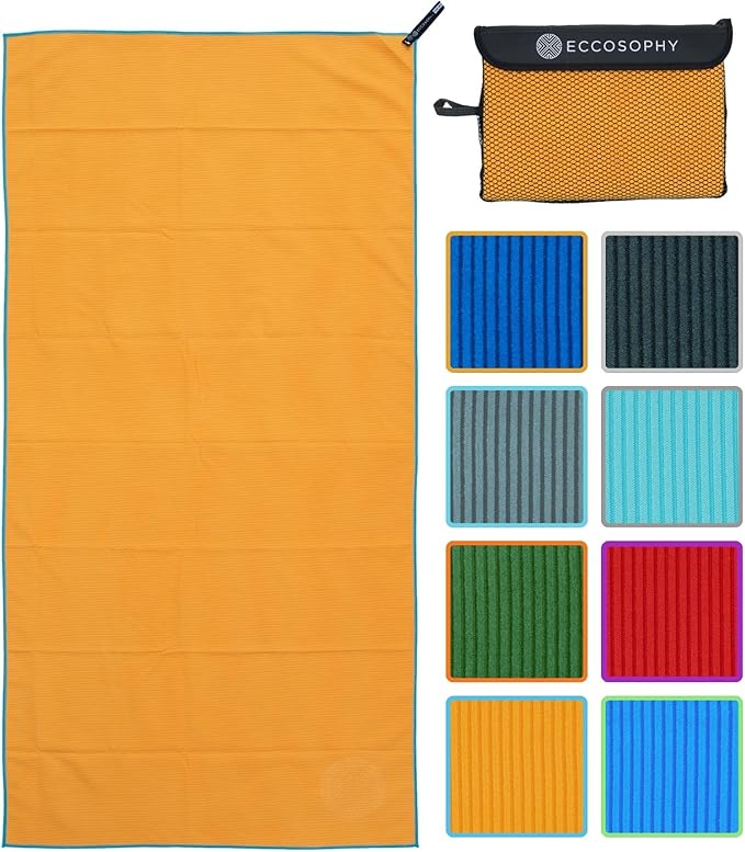 ECCOSOPHY Microfiber Beach Towel – Quick Dry Gym Towel, Highly Absorbent with Ribbed Texture, Lightweight – Ideal for Travel, Pool, Yoga, Fitness & Outdoor Adventures – 71x35 Creamsicle
