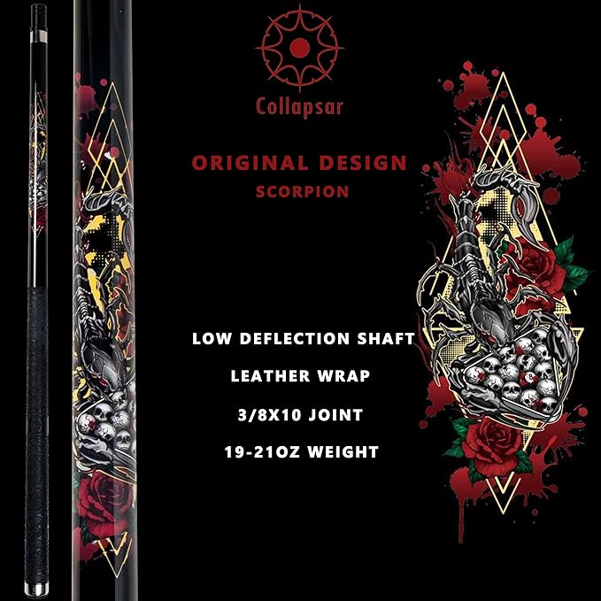 Collapsar CBP Pool Stick with 1X1 Hard Case,13mm Tip with Low Deflection Technology Billiard Cue,58" 2-Pieces 19-21 oz Professional Pool Cue Set