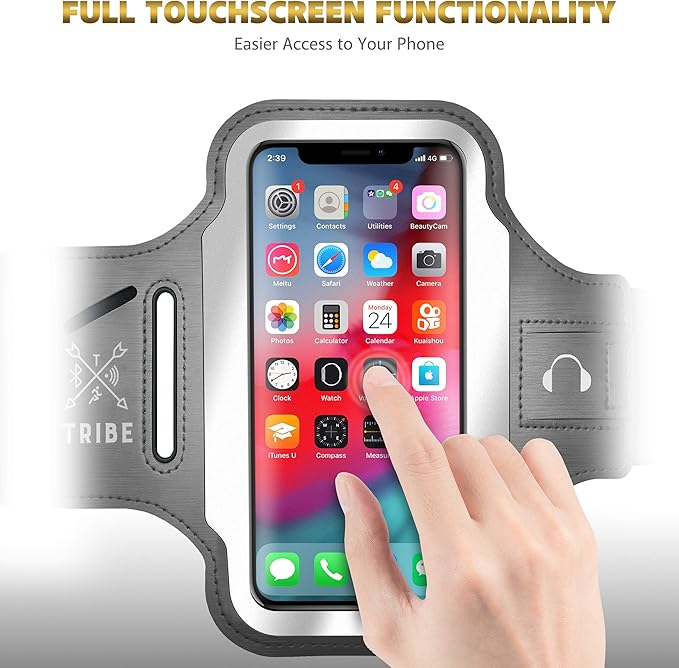 TRIBE Running Phone Holder Armband. iPhone & Galaxy Cell Phone Sports Arm Bands for Women, Men, Runners, Jogging, Walking, Exercise & Gym Workout. Fits All Smartphones. Adjustable Strap, CC/Key Pocket