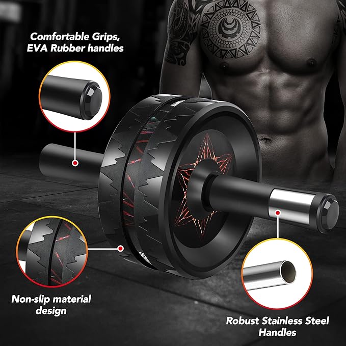 AB Roller Wheel - Ab Roller for Abdominal Workout and Core Strength Training, Portable Ab Wheel Roller Exercise for Men Women Fitness Lover, No Noise Ab Wheels with Thick Knee Pad for Home Gym &Travel