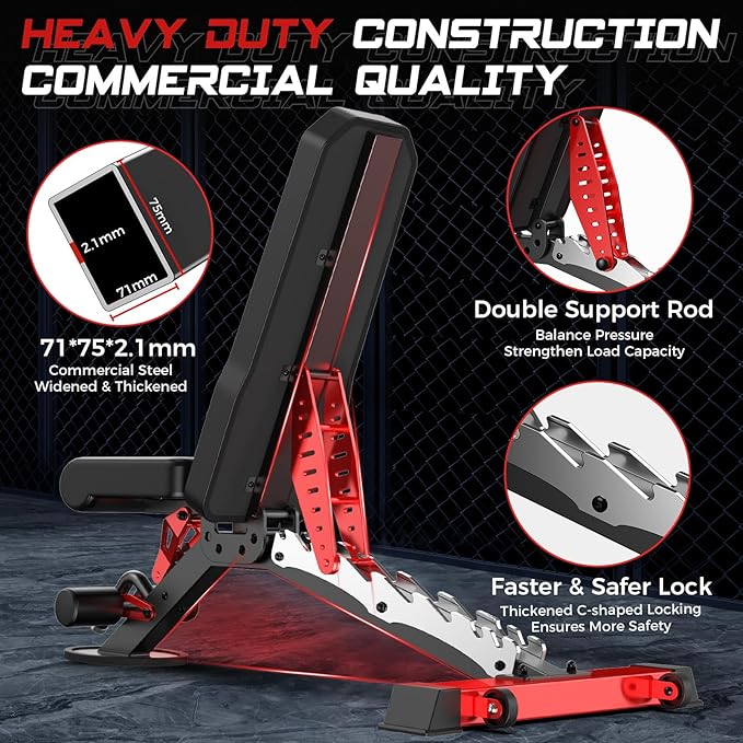 Pooboo Weight Bench, Adjustable Workout Bench for Home, 1500LBS Weight Capacity Heavy Duty Strength Training Bench, Flat/Incline/Decline Positions for Full Body Workout