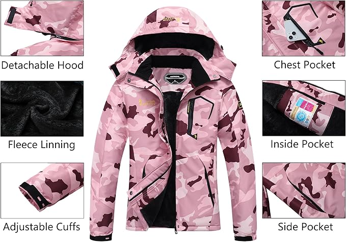 MOERDENG Women's Waterproof Ski Jacket Warm Winter Snow Coat Mountain Windbreaker Hooded Raincoat Jacket