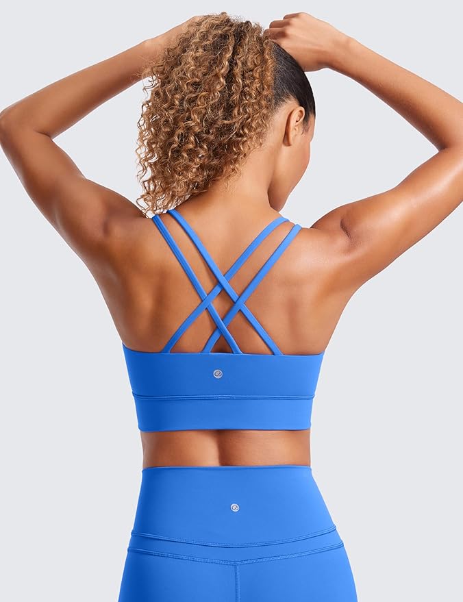CRZ YOGA Softness Mold Womens Butterluxe Strappy Longline Sports Bra - Double Spaghetti Strap Workout Yoga Crop Top Athletic