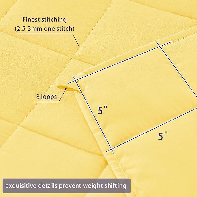 yescool Weighted Blanket for Adults (15 lbs, 60" x 80", Yellow) Cooling Heavy Blanket for Sleeping Perfect for 140-160 lbs, Queen Size Breathable Blanket with Premium Glass Bead, Machine Washable