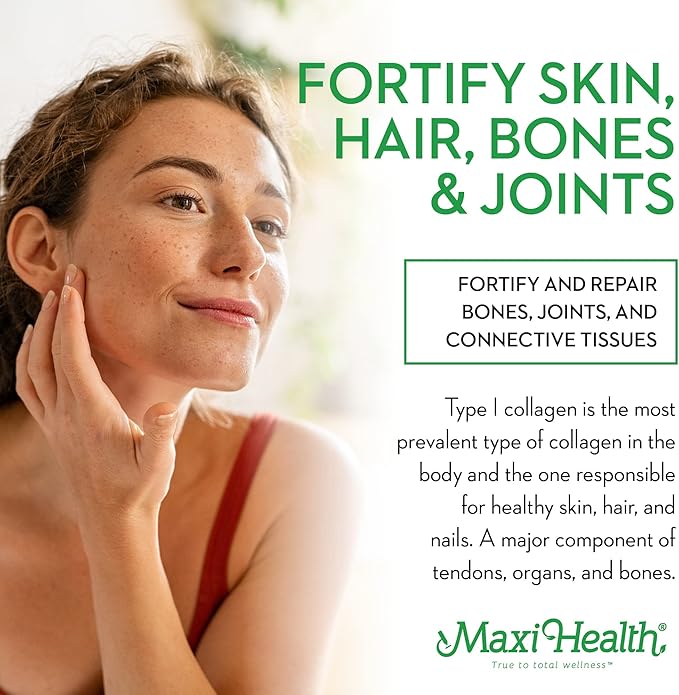Maxi Health Collagen Peptides Powder – Type I Unflavored Marine Powder Collagen for Women & Men - Wild-Caught Protein Supplement for Joints, Skin, Hair & NailNails (5.46 oz)