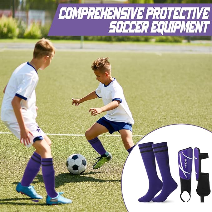 Soccer Shin Guards and Socks Kids Youth Lightweight Soccer Pads Defender with Ankle Protection Ski Shin Guards Football Equipment for Age 4-14 Toddler Boys Girls Teens