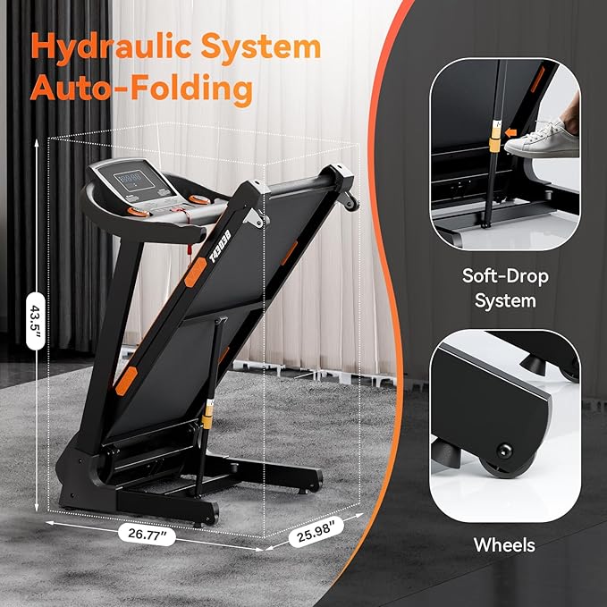 8.7MPH Treadmills for Home, 0%-15% Incline Walking Pad Treadmill with Auto-Folding, 3.5HP Wide Running Area Supports Up to 300lbs User Weight, Bluetooth & Pulse Monitor