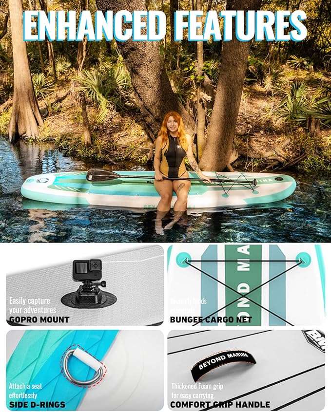 BM Paddle Board Inflatable Stand Up Paddle Board, SUP Paddleboard for Adult, Premium Accessories | Non-Slip EVA Deck & Foam Handles, Camera Mount, Double Action Pump, 85L Travel Backpack