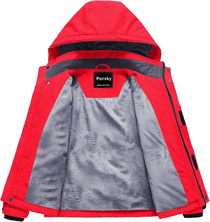 Pursky Boy's Waterproof Ski Jacket Kids Winter Snow Coats Fleece Raincoats Parka