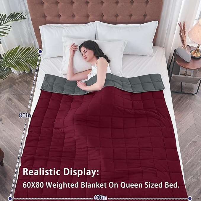 yescool Weighted Blanket for Adults (18 lbs, 60" x 80", Red Grey) Cooling Heavy Blanket for Sleeping Perfect for 110-130 lbs, Queen Size Breathable Blanket with Premium Glass Bead, Machine Washable