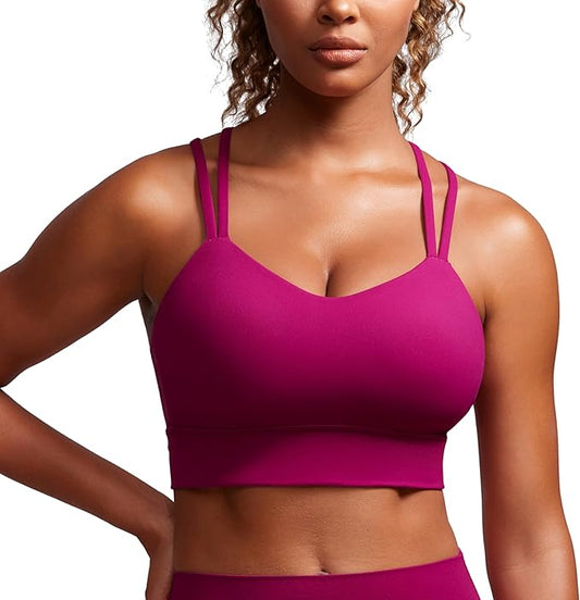 CRZ YOGA Softness Mold Womens Butterluxe Strappy Longline Sports Bra - Double Spaghetti Strap Workout Yoga Crop Top Athletic