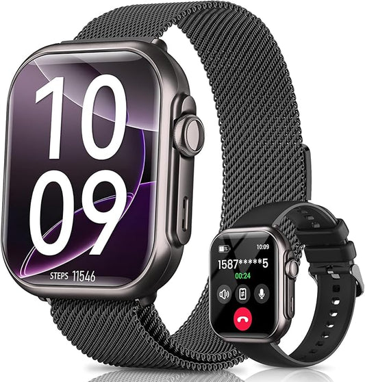 Smart Watch for Women for iPhone&Android: 100 Day+Battery Life, Smart Watch Bluetooth Call with 24/7 SpO2 Sleep Heart Rate Monitor, IP68 Waterproof,Fitness Tracker with 120+Sport,Reloj Black 2 Bands