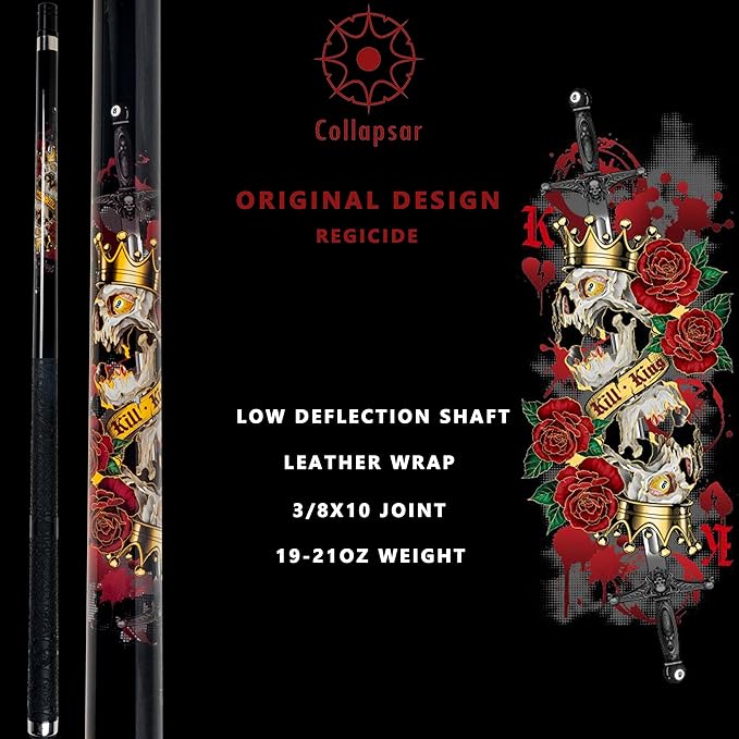 Collapsar CBP Pool Stick with 1X1 Hard Case,13mm Tip with Low Deflection Technology Billiard Cue,58" 2-Pieces 19-21 oz Professional Pool Cue Set