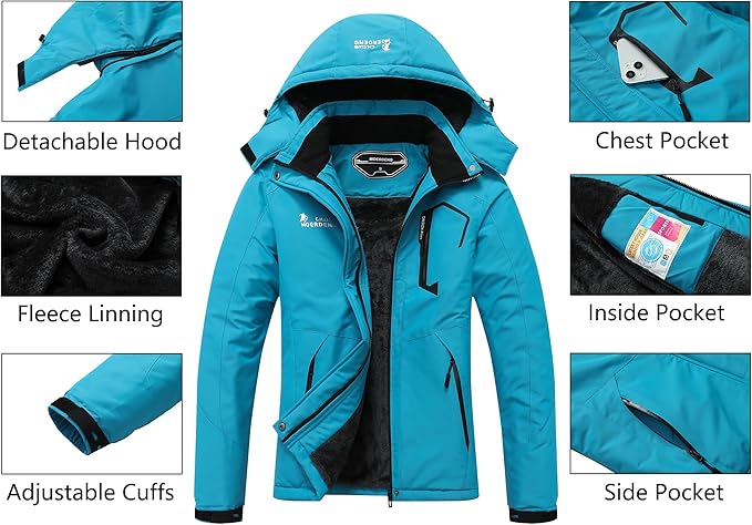 MOERDENG Women's Waterproof Ski Jacket Warm Winter Snow Coat Mountain Windbreaker Hooded Raincoat Jacket