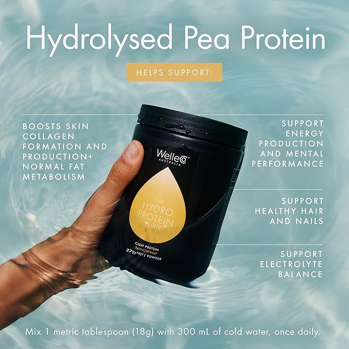 WelleCo HydroProtein Elixir, Potassium Electrolyte Powder with 15g Vegan Protein for Energy, Healthy Hair, Skin & Nails, Easy to Digest Powdered Electrolytes, Passionfruit, 9.5oz Jar