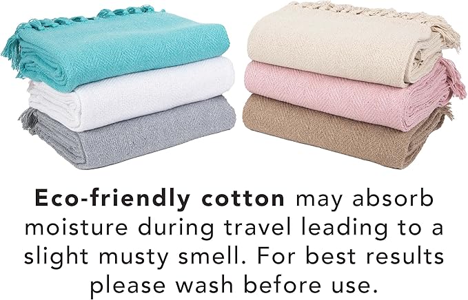 Arkwright Common Ground Bulk Blankets - Pack of 12 - Reversible 100% Cotton All Season Lightweight Couch Bed Throws for Wedding Guests, Travel, and Outdoor Events, 50 x 70 in, Aqua