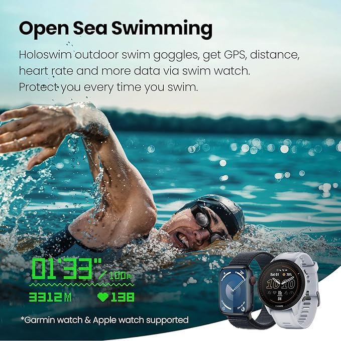 Holoswim Smart Swim 2 Pro Swimming Goggles, Real-time Display, AI Analysis, Pro Training, Nano Anti-Fog, Apple Garmin Support