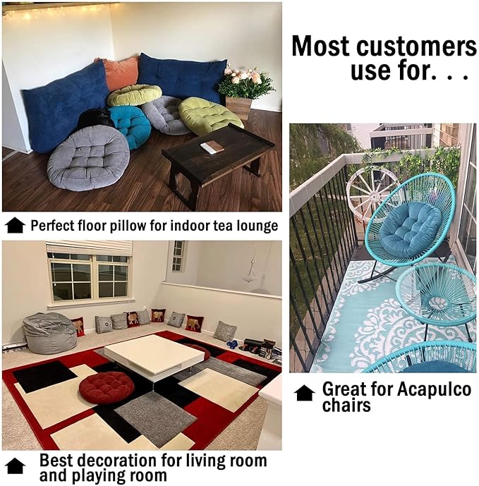 Tiita Floor Pillows Cushions Round Chair Cushion Outdoor Seat Pads for Sitting Meditation Yoga Living Room Sofa Balcony 22x22 Inch, Black