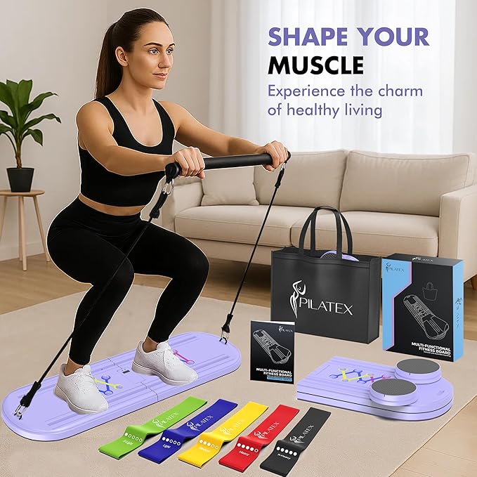 Pilates Board – Foldable Pilates Reformer with Resistance Bands, Bar & Travel Bag – Full-Body Strength & Ab Training Equipment for Women & Men, 15 in 1