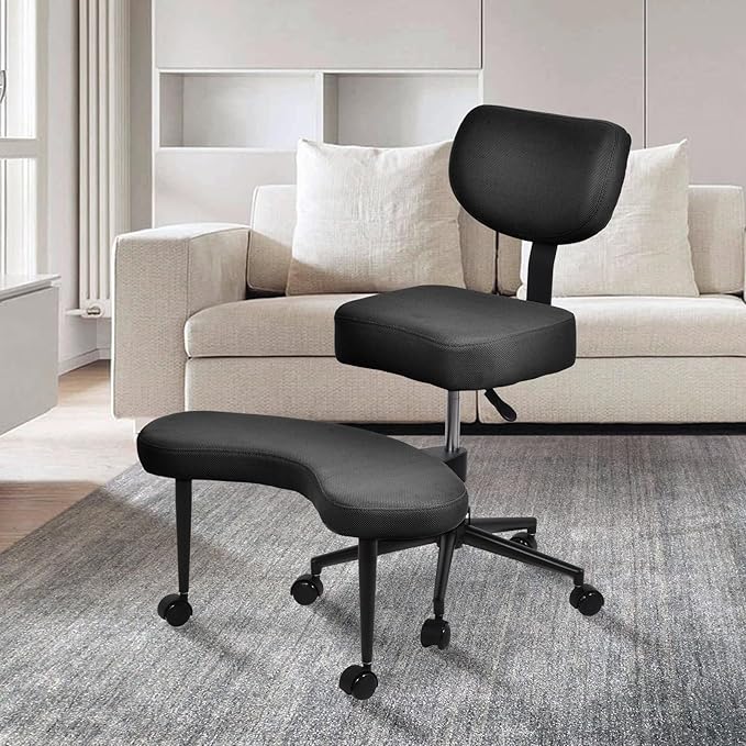 Meditation Chair Cross Legged ADHD Office Chair for Adults with Wheels Ergonomic Back Support and Leg Rest for Multi Position Criss Cross Sitting Kneeling and Yoga Height Adjustable, Mesh Style