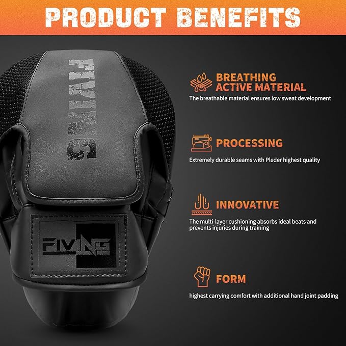 Boxing Pads for Men, Women, & Kids, Leather Focus Mitts for Martial Arts, Boxing Training, Curved Punch Mitts for Karate, Kickboxing,Muay Thai, Taekwondo