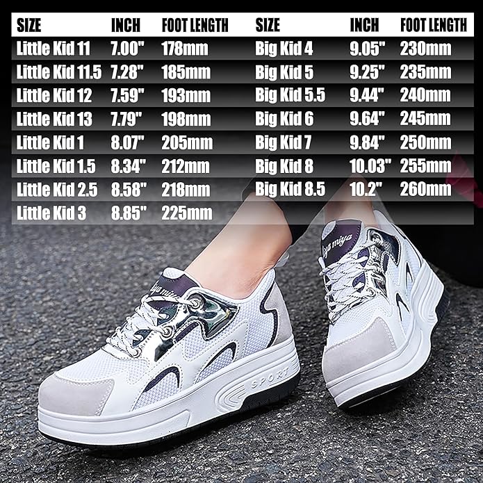 Wooowyet Roller Skate Shoes for Kids Boys Girls Rechargealbe Wheels Sneakers Fashion Roller Wheeled