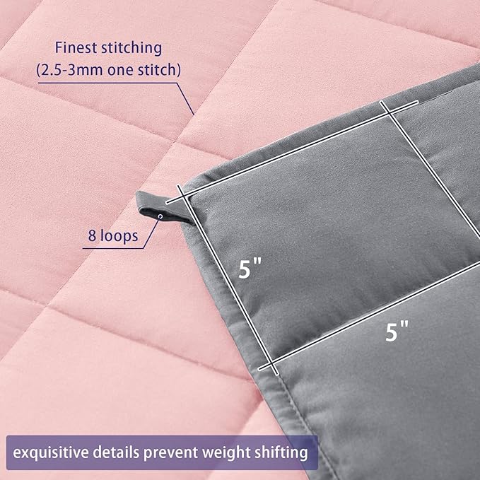 yescool Weighted Blanket for Adults (15 lbs, 60" x 80", Pink Grey) Cooling Heavy Blanket for Sleeping Perfect for 140-160 lbs, Queen Size Breathable Blanket with Premium Glass Bead, Machine Washable