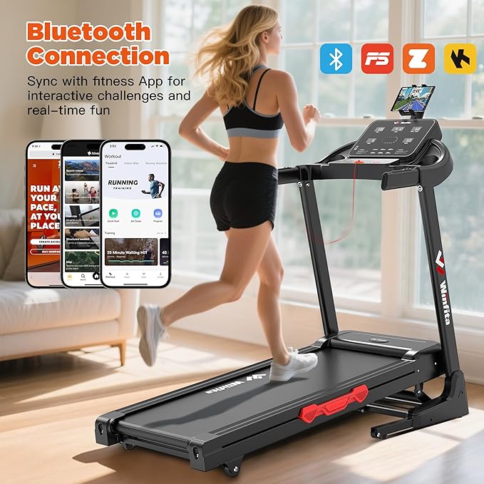 3.5HP Folding Treadmills for Home with Incline Optional, 300 lbs Capacity, 8.0MPH Speed, 17'' Wide Belt, App, Bluetooth Connection, 64 Programs, USB Charging Port, BMI Detector for Home Use