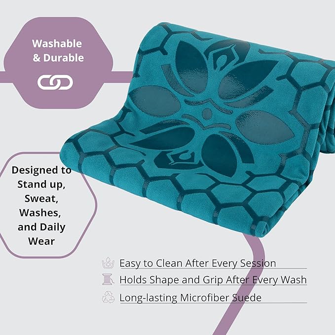 Clever Yoga Non-Slip Hot Yoga Towel – Non-Slip Grip for Hot Yoga, Sweat Absorbent, Honeycomb Silicone Grip, Stays Flat – Ideal for Pilates, Travel, Washable & Lightweight - Turquoise
