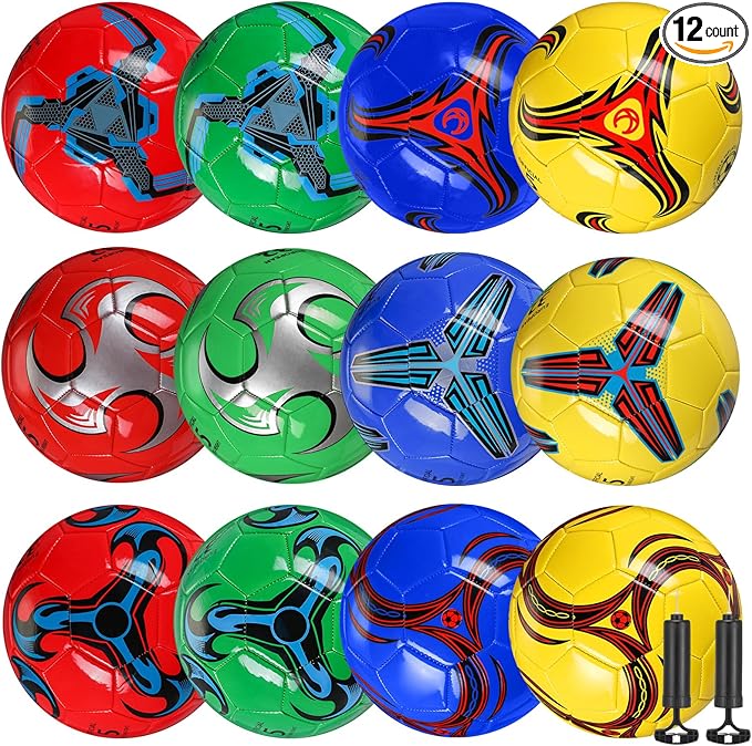 12 Pcs Soccer Balls for Teen Adult Bulk Deflated Soccer Ball with Pump Size 5 Indoor Outdoor Training Practice for School Sports Game Birthday Gifts Party Back to School