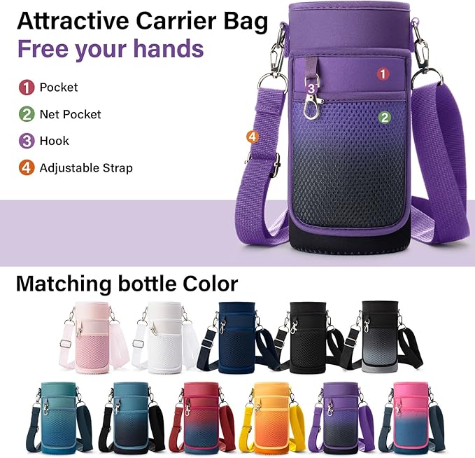 Insulated Water Bottle | Thickened Stainless Steel Vacuum Metal | Portable Sports Water Jug for Gym and Hiking with Straw, Carrier Bag, Handle Strap | BPA-Free 32 oz