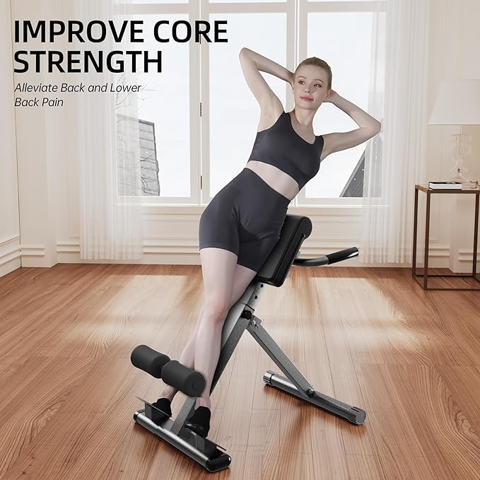 Roman Chair Hyperextension Bench – Adjustable Back Extension Machine for Glutes, Hamstrings & Lower Back – Foldable Multi-Purpose Workout Equipment for Home Gym