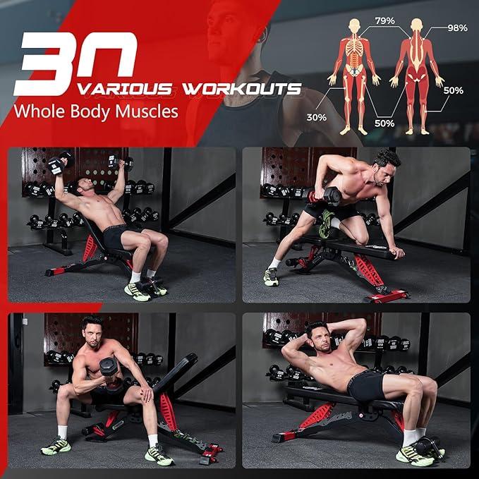 Pooboo Weight Bench, Heavy Duty Bench and 8 Adjustable Positions Workout Bench Press for Home Gym Strength Training